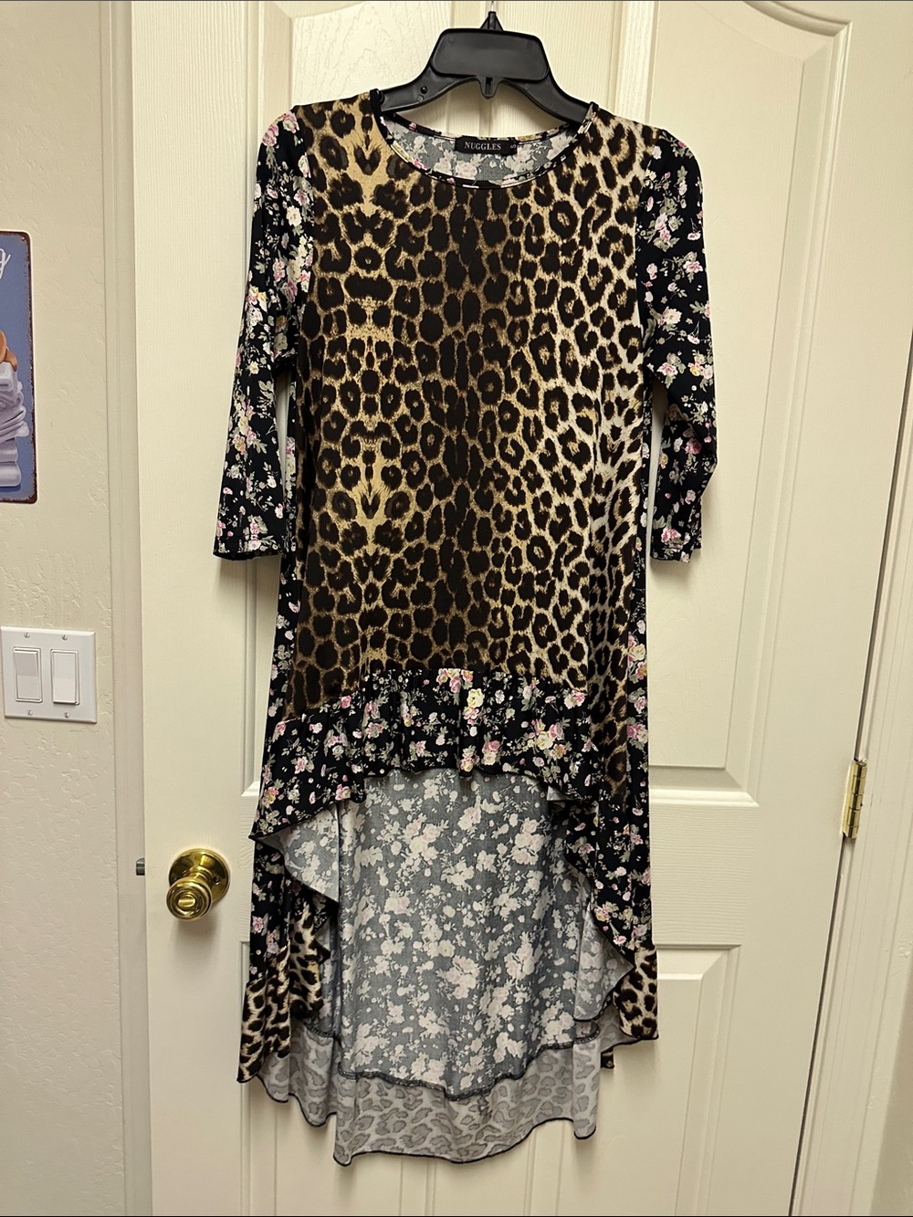 NUGGLES Leopard & Floral High-Low Dress in Brown